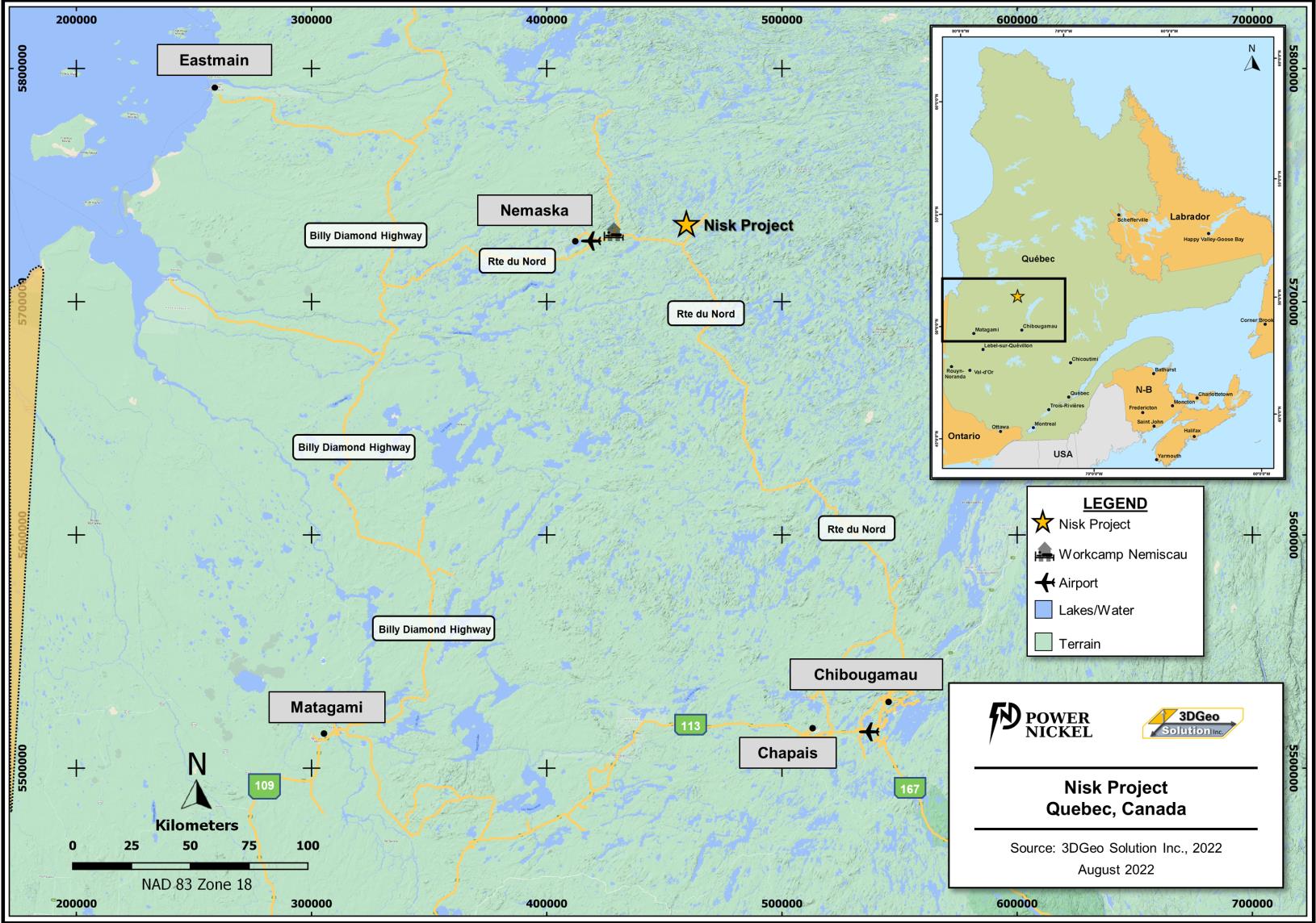 Figure 2 - Location of the Nisk Project in the Province of Québec