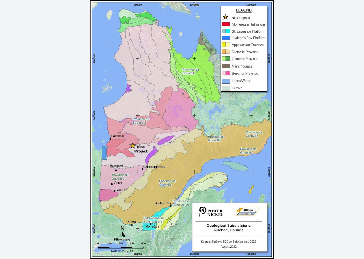Figure 1 - Map of the Geological Subdivisions in Québec